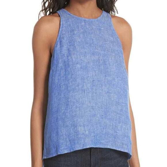 Joie Blue Chambray Delave Sleeveless Button-Back Linen Dany Top Size XXS - Picture 1 of 9